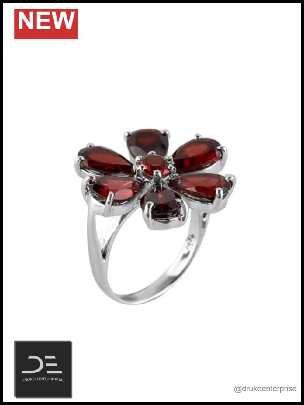 Natural Garnet Gemstone Pear 925 Sterling Silver Statement Prong Ring Handmade